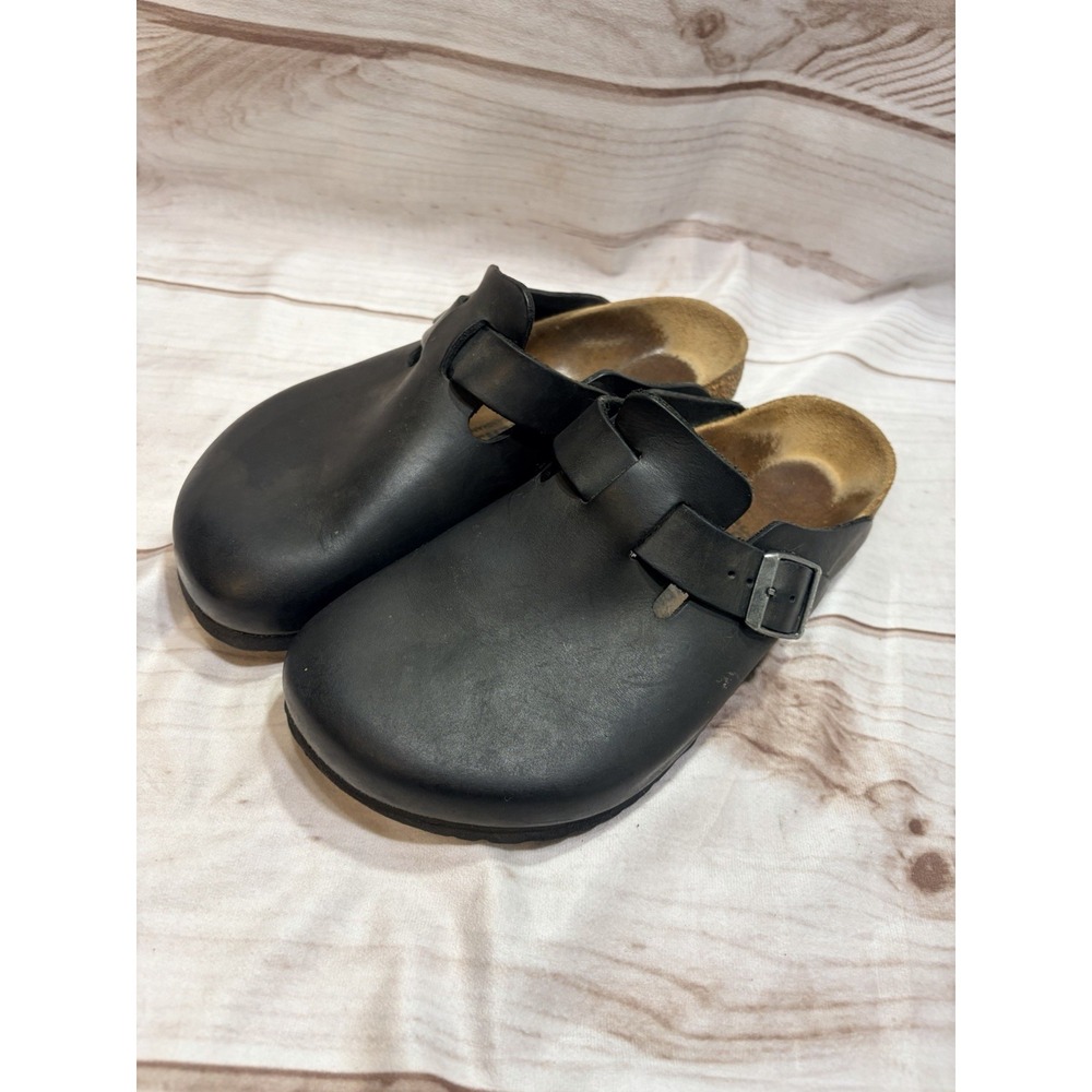Birkenstock Boston Black Leather Clogs Shoes EU 38 US 7 Women's Made in Germany